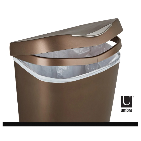 umbra 084200-125 Brim Trash Can, 13 gal Capacity, Polypropylene/Steel, Bronze, Step-On Lid Closure, 16.4 in W - 4