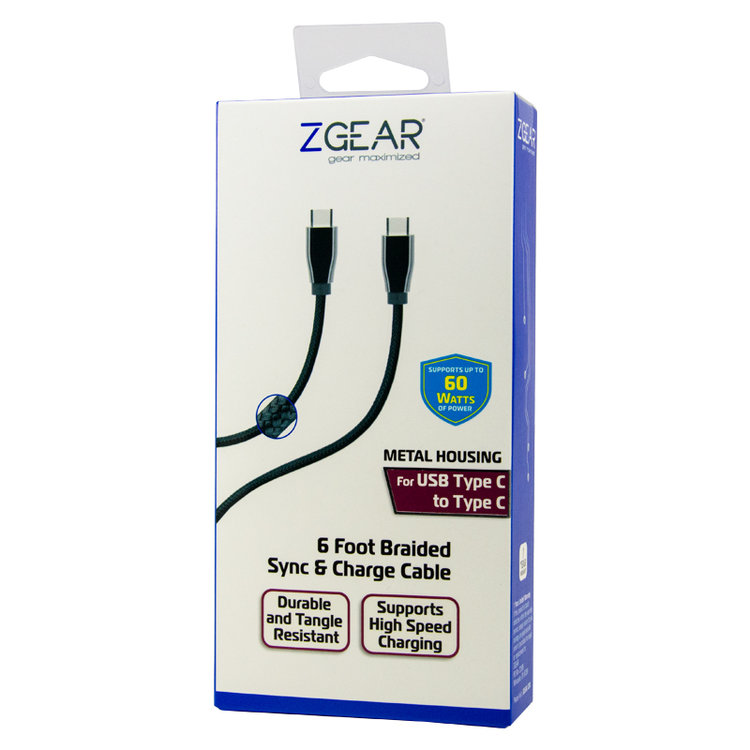 Zgear DC-USBCCB6M-BC Cable, Nylon Fiber, Black/Chrome - 2