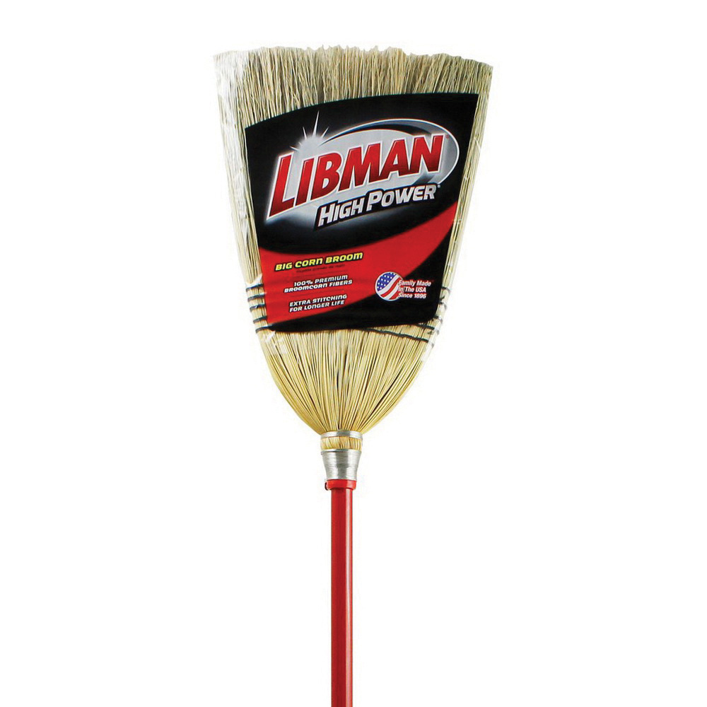 Libman 502 Big Janitor Broom, 12-1/2 in Sweep Face, 18-1/4 in L Trim, Corn Bristle, 57 in L, Threaded, Steel Handle - 2