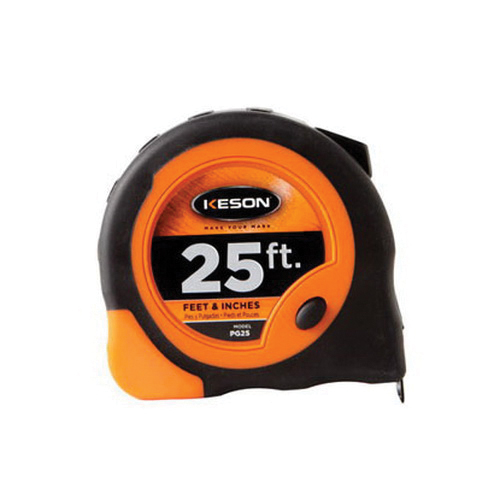 Keson Economy Series PG25 Pocket Short Tape Measure, 25 ft L Blade, 1 in W Blade, Lacquer-Coated Steel Blade, ABS Case - 2
