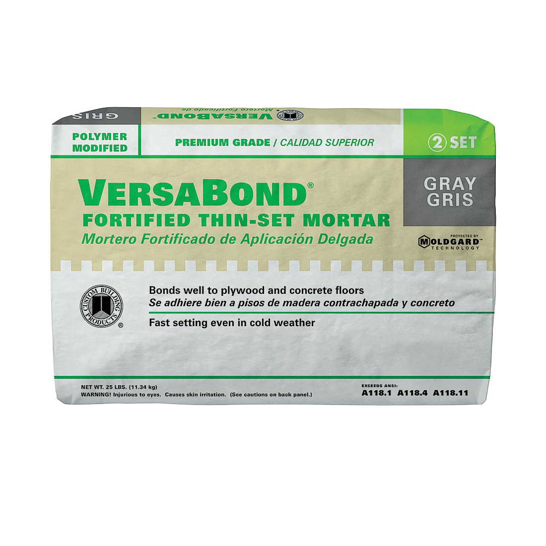 Custom VersaBond Flex Series MTSG25 Thin-Set Mortar, Gray, Powder, 25 lb, Bag - 1