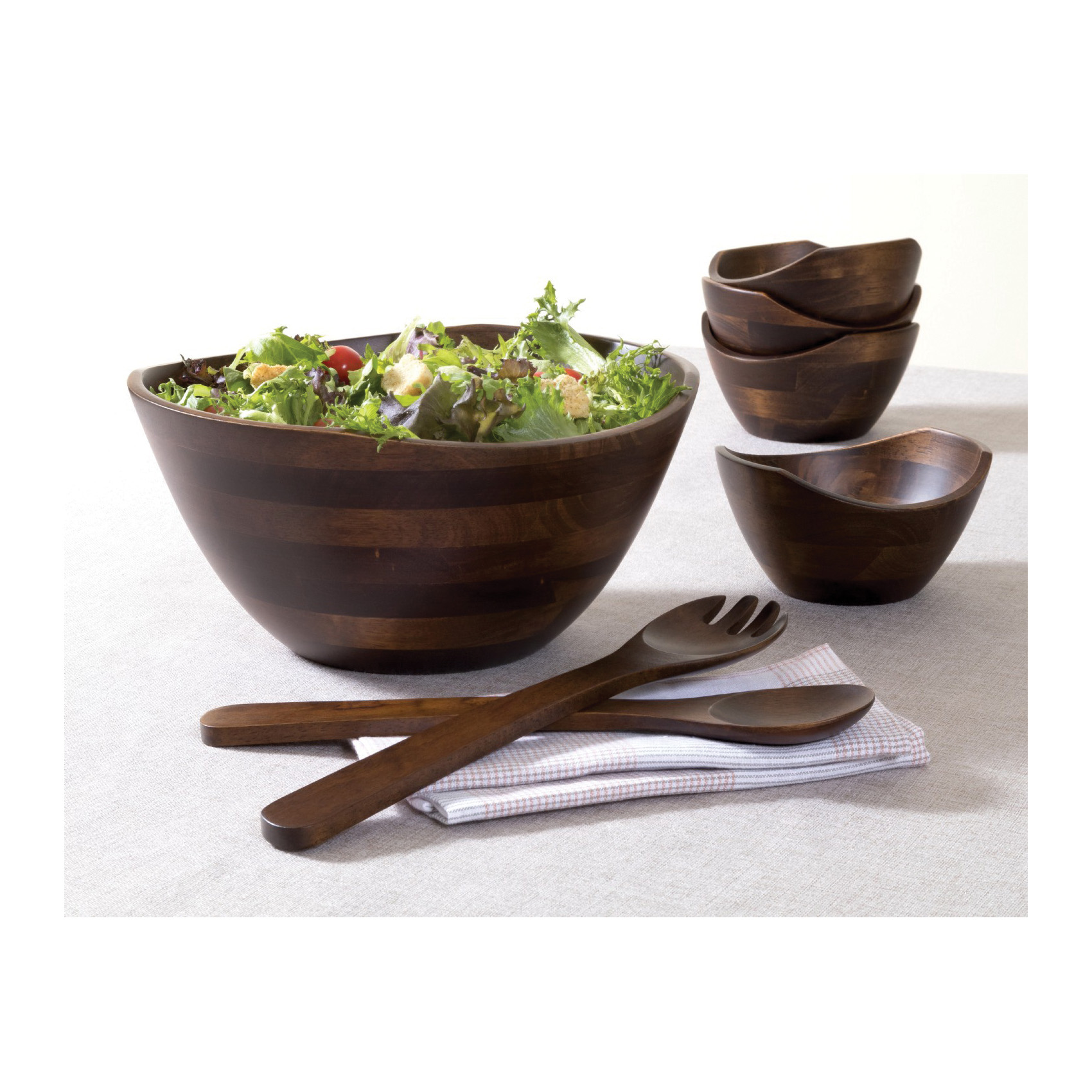 Lipper International 2174WN Wavy Rim Serving Bowl, 11-3/4 in L, 11 in W, Beech Wood, Walnut - 2