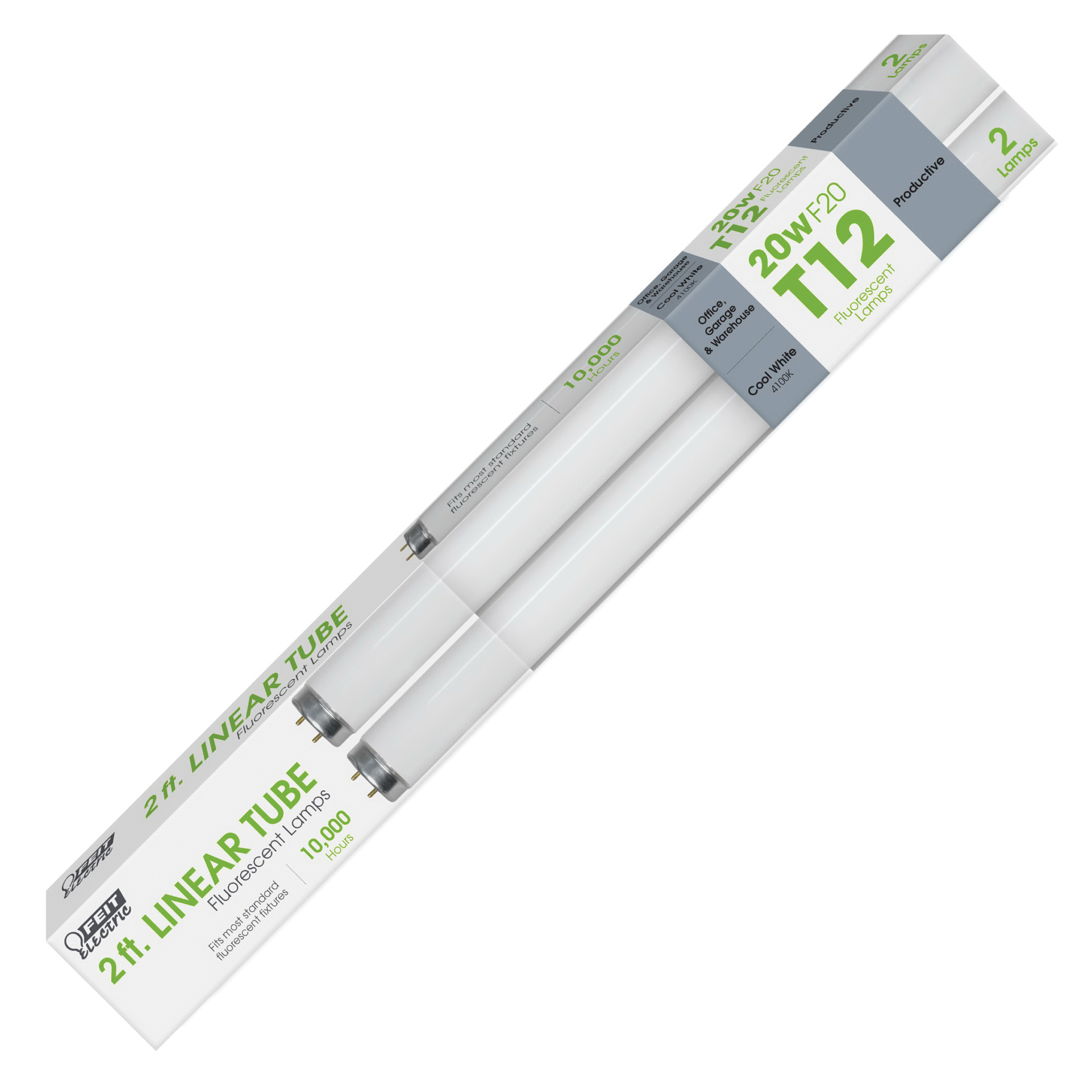 Feit Electric F20T12/CW/2 Bulb, 20 W, T12 Lamp, Medium Bi-Pin Lamp Base, 1200 Lumens, 4100 K Color Temp, Cool White - 2
