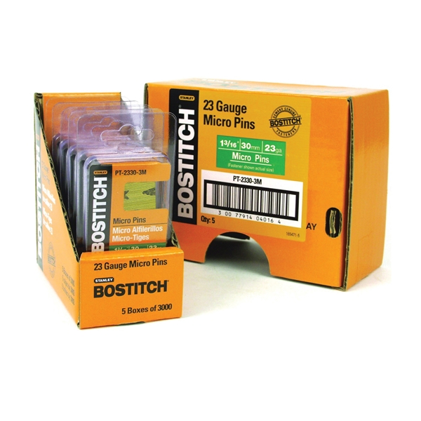 Bostitch PT-2332-3M Pin Nail, 0.64 in Dia, 1-1/4 in L, 23 ga Thick, Steel, Bright