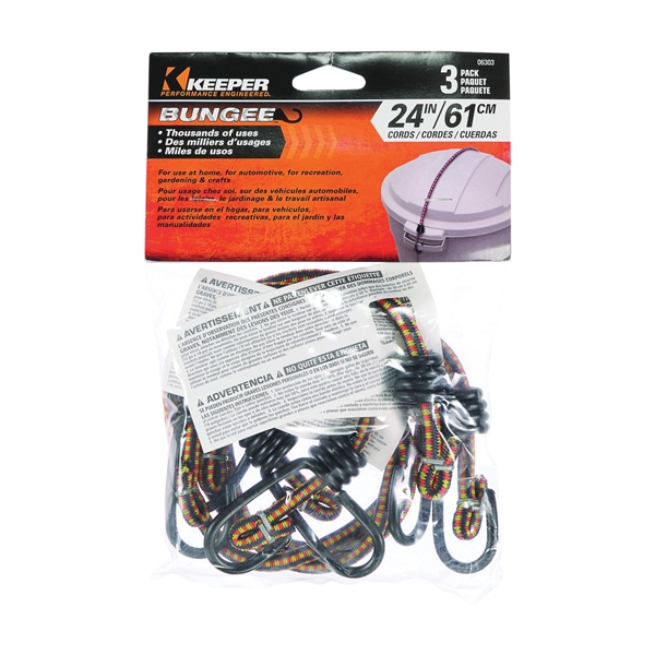 Keeper 06303 Bungee Cord, Steel End, 24 in L, Rubber, Hook End, 3/PK - 2