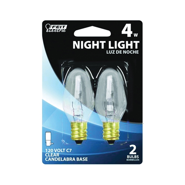 Feit Electric BP4C7 Incandescent Lamp, Clear Lamp, 4 W, Candelabra E12 Lamp Base, 2700 K Color Temp, 120 V - 2