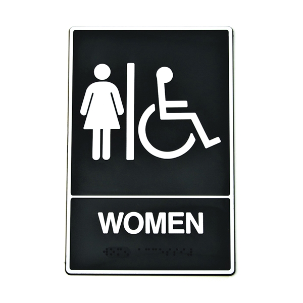 Hy-Ko DB-2 Graphic Sign, Rectangular, WOMEN, White Legend, Black Background, Plastic, 9 in H x 6 in W Dimensions - 2
