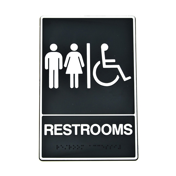 Hy-Ko DB-5 Graphic Sign, Rectangular, REST ROOM, White Legend, Black Background, Plastic, 6 in W x 9 in H Dimensions - 2