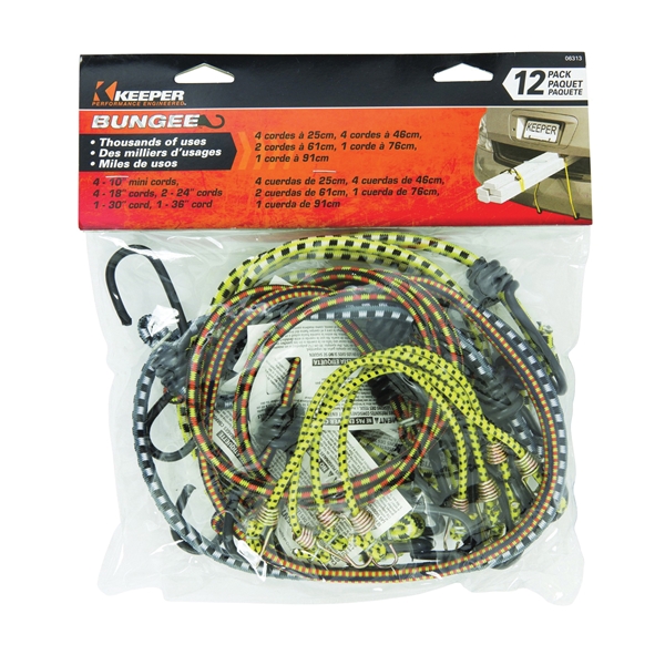 Keeper 06313 Bungee Cord, Steel End, Rubber, Hook End, 12/PK - 2