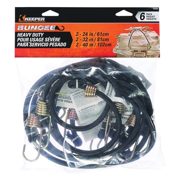 Keeper 06356 Bungee Cord, Rubber, Hook End, 6/PK - 2