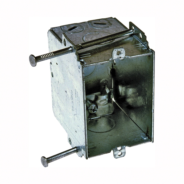 Raco 8355 Switch Box, 1-Gang, 1-Outlet, 1-Knockout, 1/2 in Knockout, Steel, Gray, Galvanized, Bracket, Nail - 2