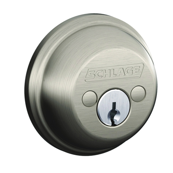 Schlage B62NV 619 Deadbolt, 1 Grade, SC1 Key, Metal, Satin Nickel, 2-3/8, 2-3/4 in Backset, C Keyway - 2