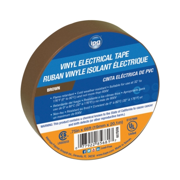 IPG 5681 Electrical Tape, 60 ft L, 7 mil Thick, Vinyl Backing, Brown - 1
