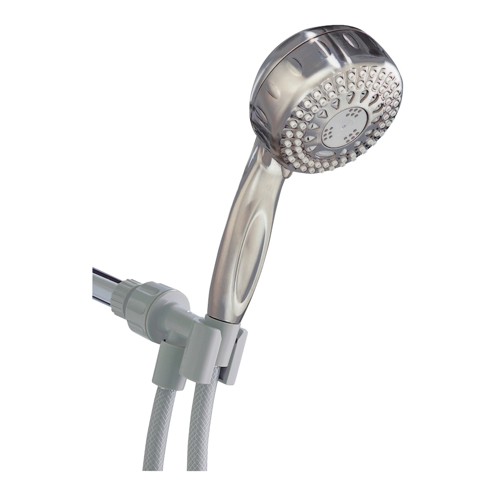 Waterpik TRS-559T Handheld Shower Head, 1/2 in Connection, 2 gpm, 5-Spray Function, Brushed Nickel, 60 in L Hose - 1