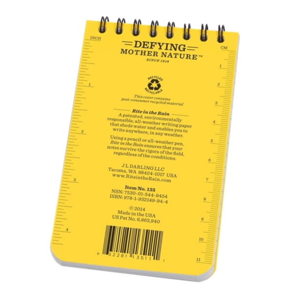 Rite in the Rain 135 Pocket Notebook, 3 x 5 in Sheet, 50-Sheet, White Sheet, Top Spiral Binding - 4