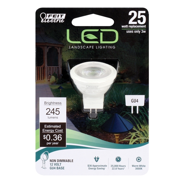 Feit Electric BPLVMR11/830CA LED Bulb, Track/Recessed, MR11 Lamp, 25 W Equivalent, GU4 Lamp Base, Clear - 2