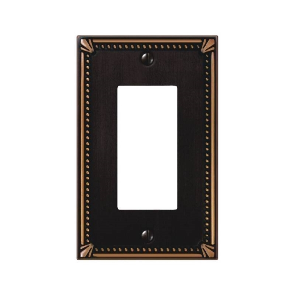 AmerTac Imperial Bead 74RDB Wallplate, 4-15/16 in L, 3 in W, 1 -Gang, Metal, Aged Bronze - 1
