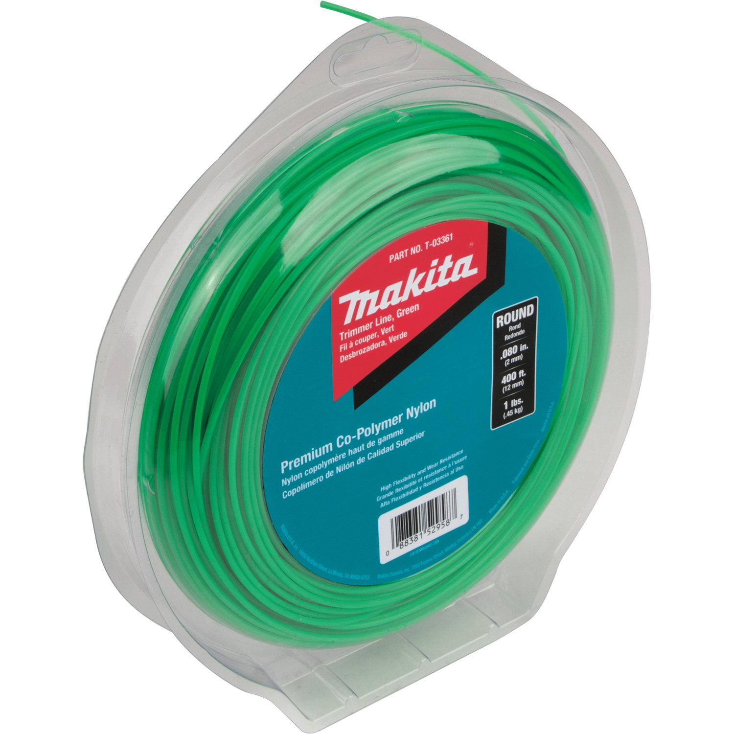 Makita T-03361 Round Trimmer Line, 0.080 in Dia, 400 ft L, Nylon, Green - 2