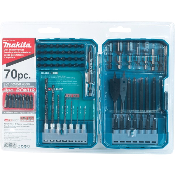 Makita T-01725 Drill/Drive Set, 70-Piece, Steel, Black Oxide - 2