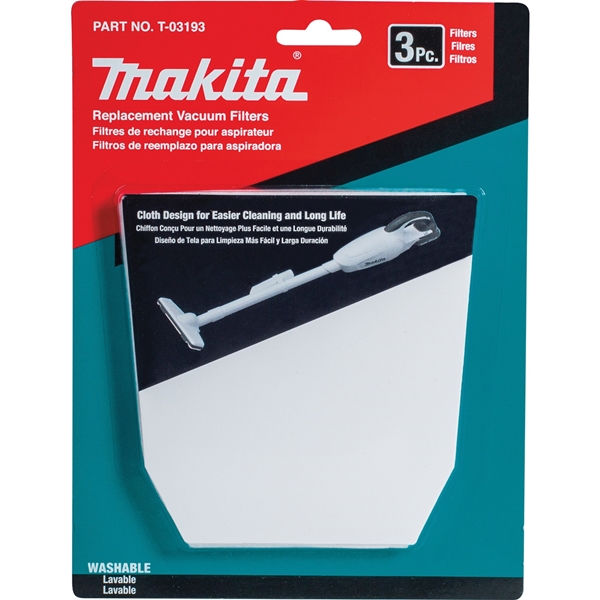 Makita T-03193 Cloth Vacuum Filter, For: Makita XLC02, LC01, BCL180 Cordless Vacuums, 3/PK - 4