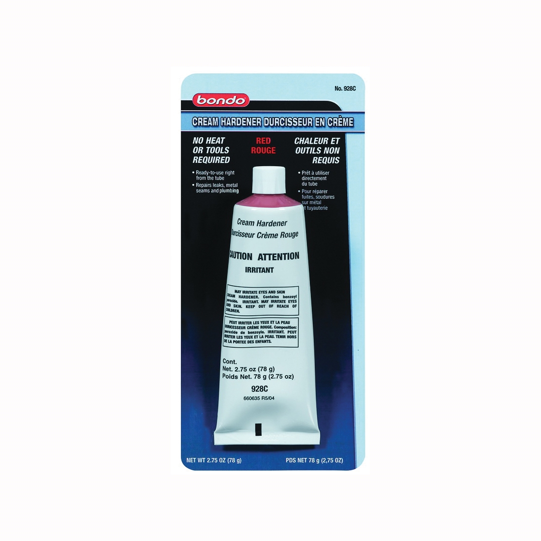 Bondo 928 Cream Hardener, 2.75 oz, Tube, Red, Viscous - 1