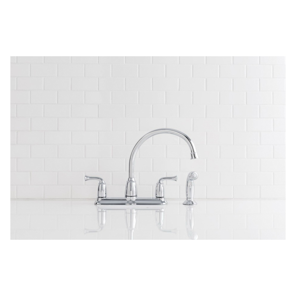 Moen Banbury Series CA87553 Kitchen Faucet, 1.5 gpm, 4-Faucet Hole, Metal, Chrome Plated, Deck Mounting - 2