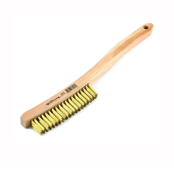 Forney 70518 Scratch Brush, 2-1/4 in W Brush, Brass Bristle, 0.012 in L Trim, Wood Handle, Curved Handle - 5