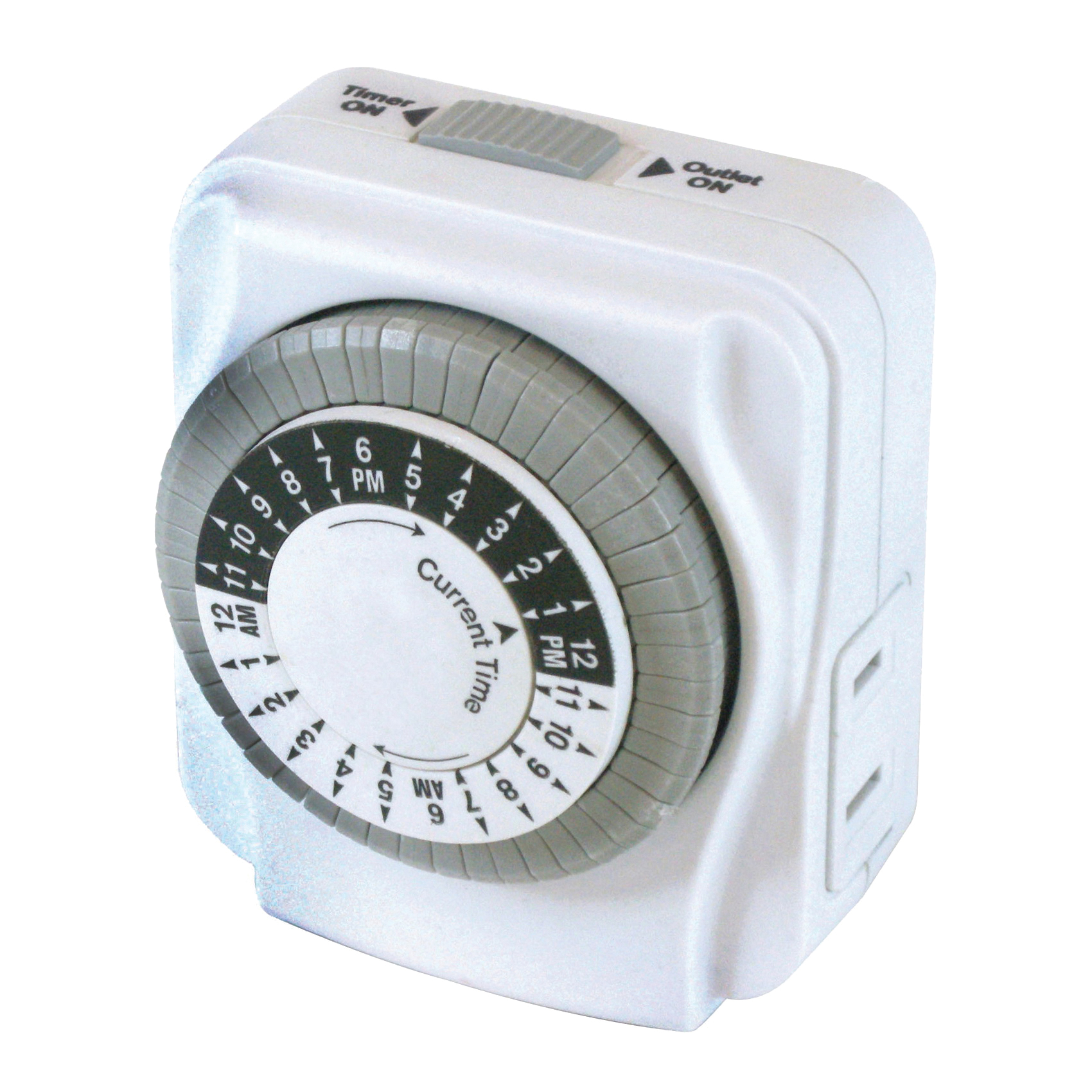 PowerZone TNI2423 Electromechanical Timer, 15 A, 125 V, 1875 W, 2-Outlet, 24 hrs Time Setting, White - 2