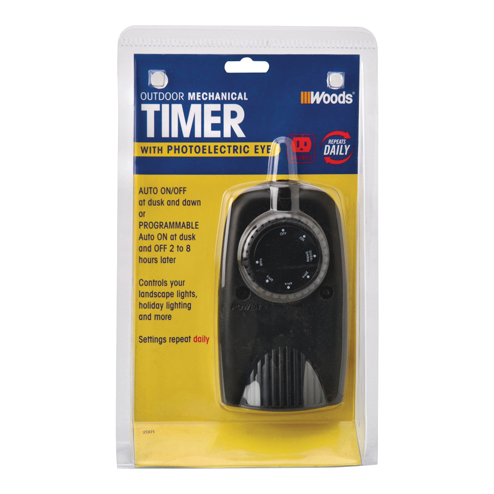 Woods 2001 Mechanical Timer, 8.3 A, 120 V, 1 W, 24 hr Time Setting, Black - 1