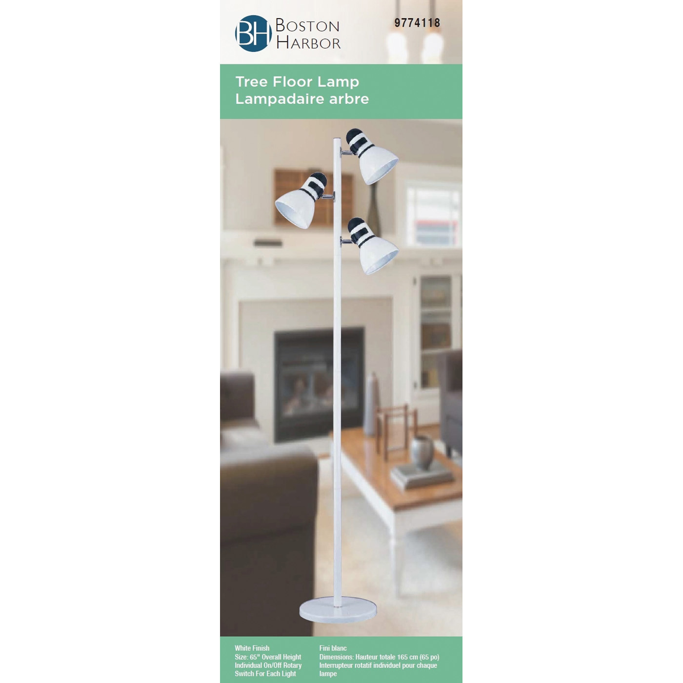 Boston Harbor TL-TREE-134-WH Tree Lamp, 120 V, 180 W, 3-Lamp, Incandescent Lamp, Metal, White Finish - 4