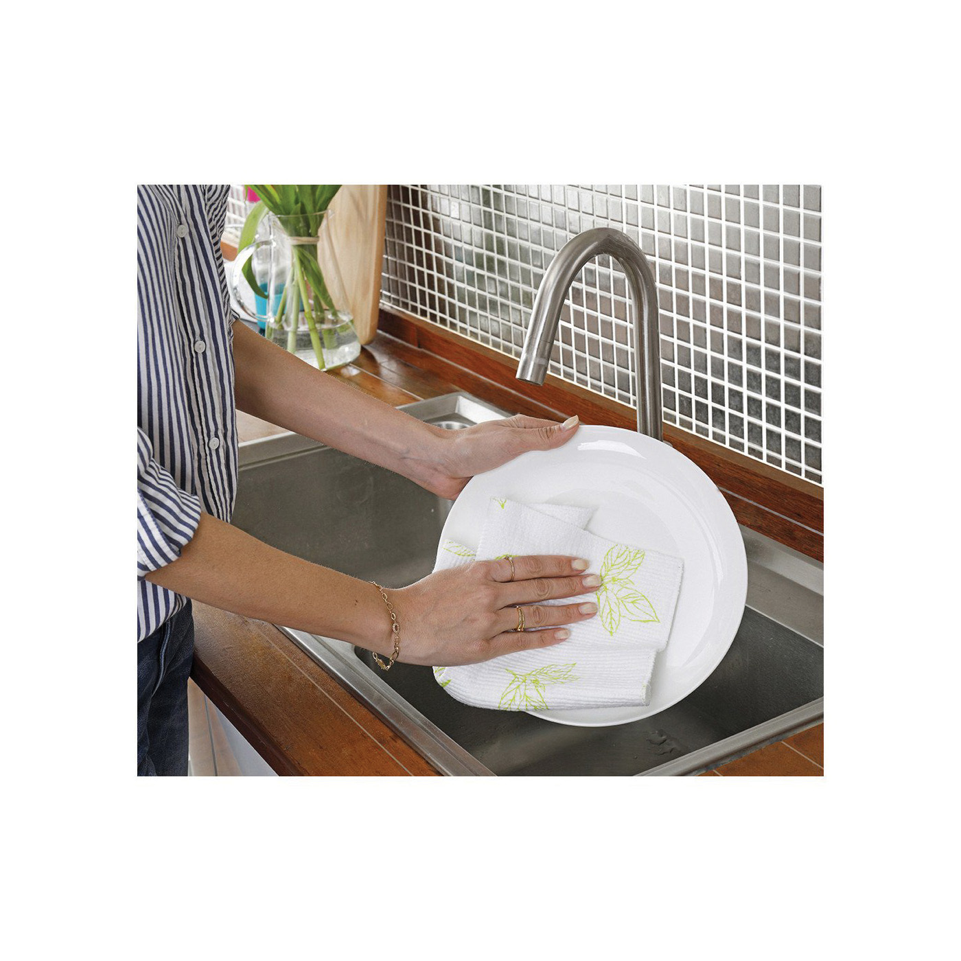 Full Circle FC13211G Cleaning Cloth, 11-1/2 in L, 10-1/2 in W, 0.2 in Thick, Cotton/Polyester/Rayon, Green/White - 2