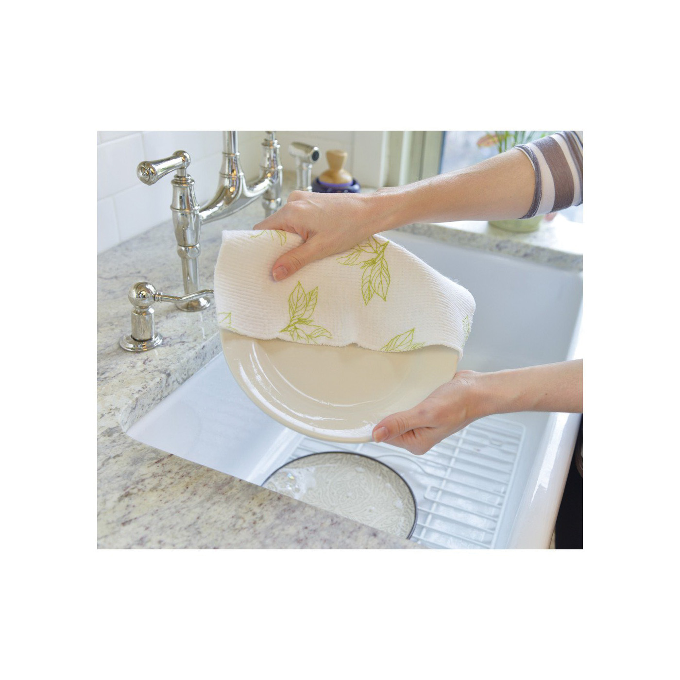 Full Circle FC13211G Cleaning Cloth, 11-1/2 in L, 10-1/2 in W, 0.2 in Thick, Cotton/Polyester/Rayon, Green/White - 4
