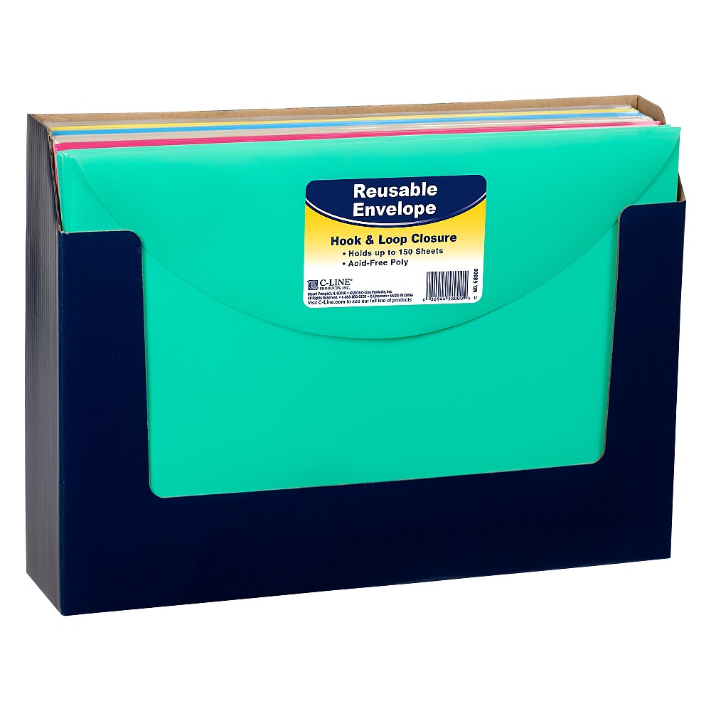 C-Line 58000 Reusable Envelope, XL, Polypropylene, Assorted - 3