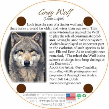 GrafixMat Wild Animals Series 518.00.1 Coaster, Timber Wolf, Cork, 4-1/4 in Dia, 5/16 in H - 2