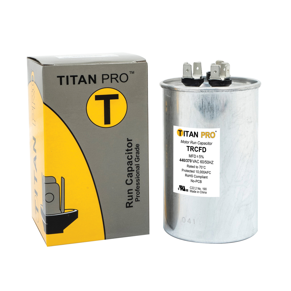 Titan Pro TRCFD455 Motor Run Capacitor, 45/5 uF, 440/370 V, Standard Blade Terminal - 2