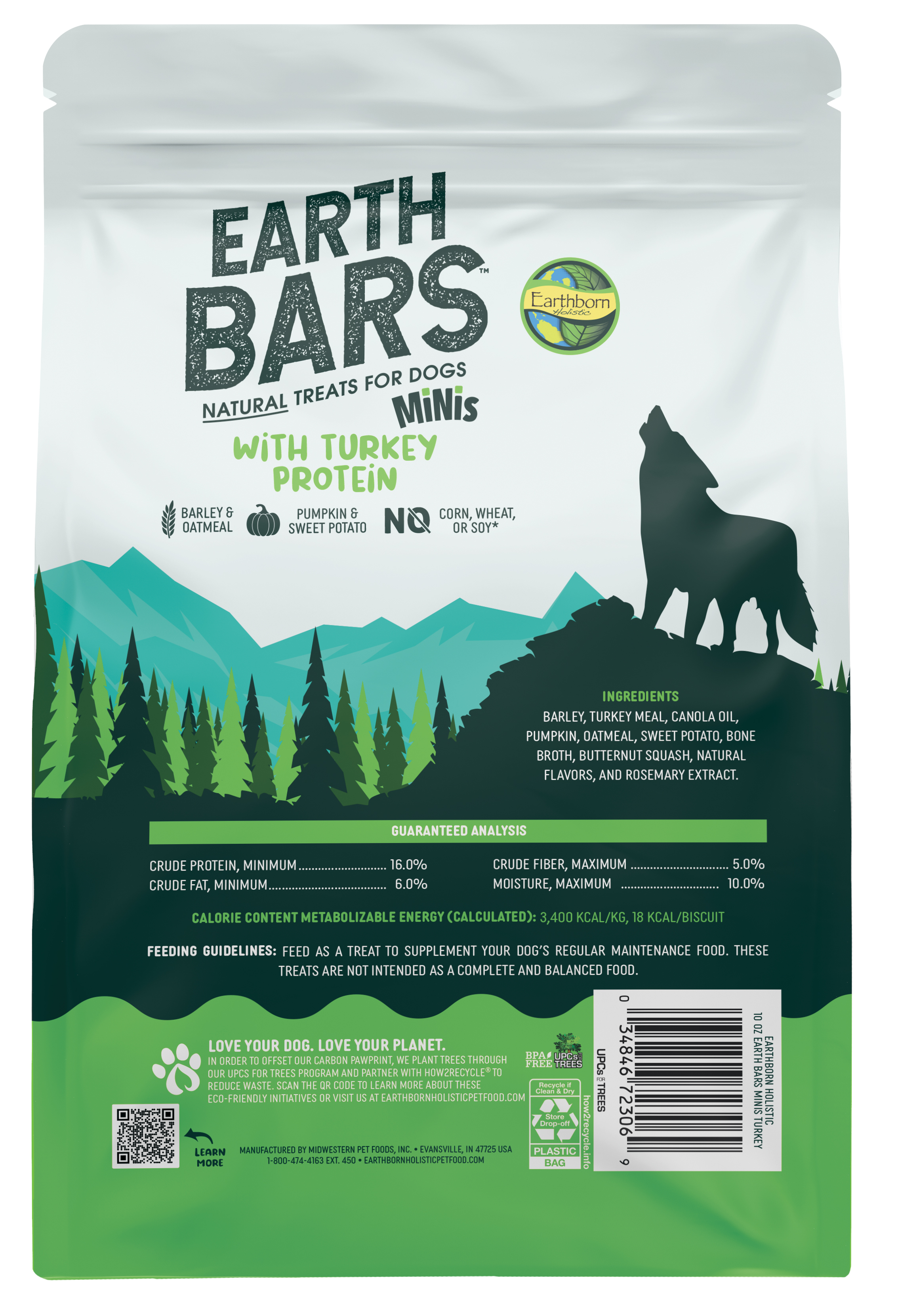 Earthborn Holistic 1610010 Dog Treat, Bar, Turkey, 10 oz - 2