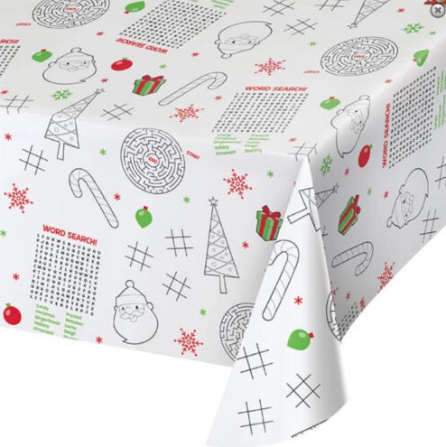 Creative Converting 353015 Table Cover, 54 in L, 88 in W, Paper, Black/White - 1