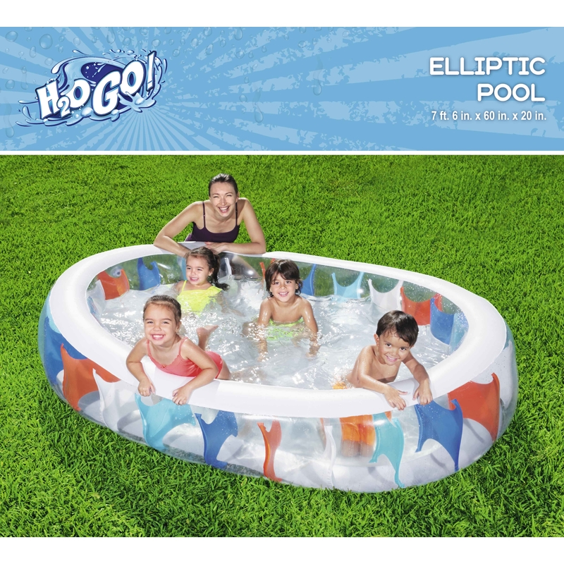 Bestway 54066E Inflatable Pool, Elliptic, 141 gal Capacity, Vinyl, Multi-Color